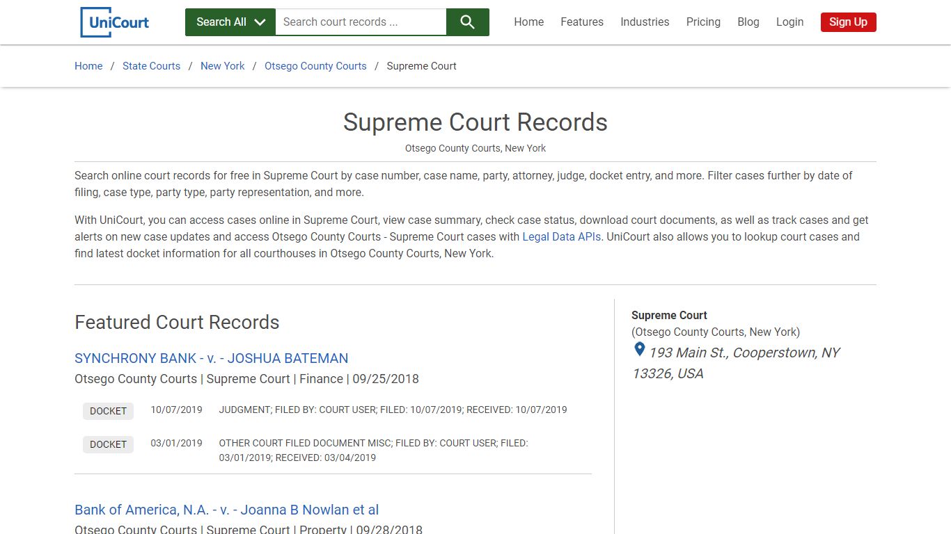 Supreme Court Records | Otsego | UniCourt